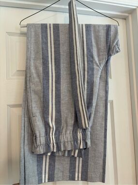 Express Blue & White Striped Wide Leg Linen Pants